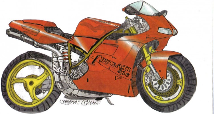 Fonds d'cran Art - Crayon Voitures et Motos Ducati 916.