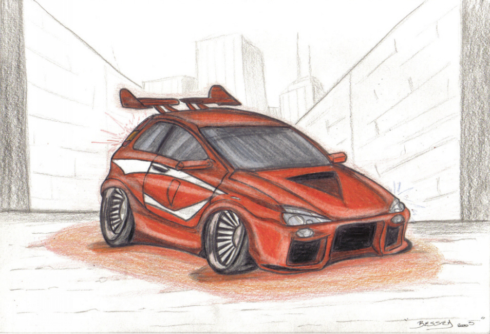 Fonds d'cran Art - Crayon Voitures et Motos tunning car.