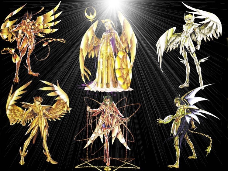 Wallpapers Manga Saint Seiya Athna et les chevaliers en armure d'or