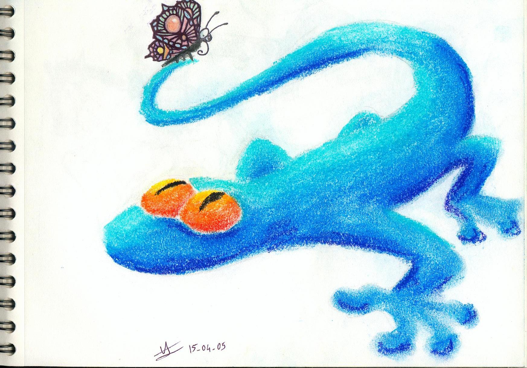 Fonds d'cran Art - Crayon Animaux - Divers Lzard et papillon