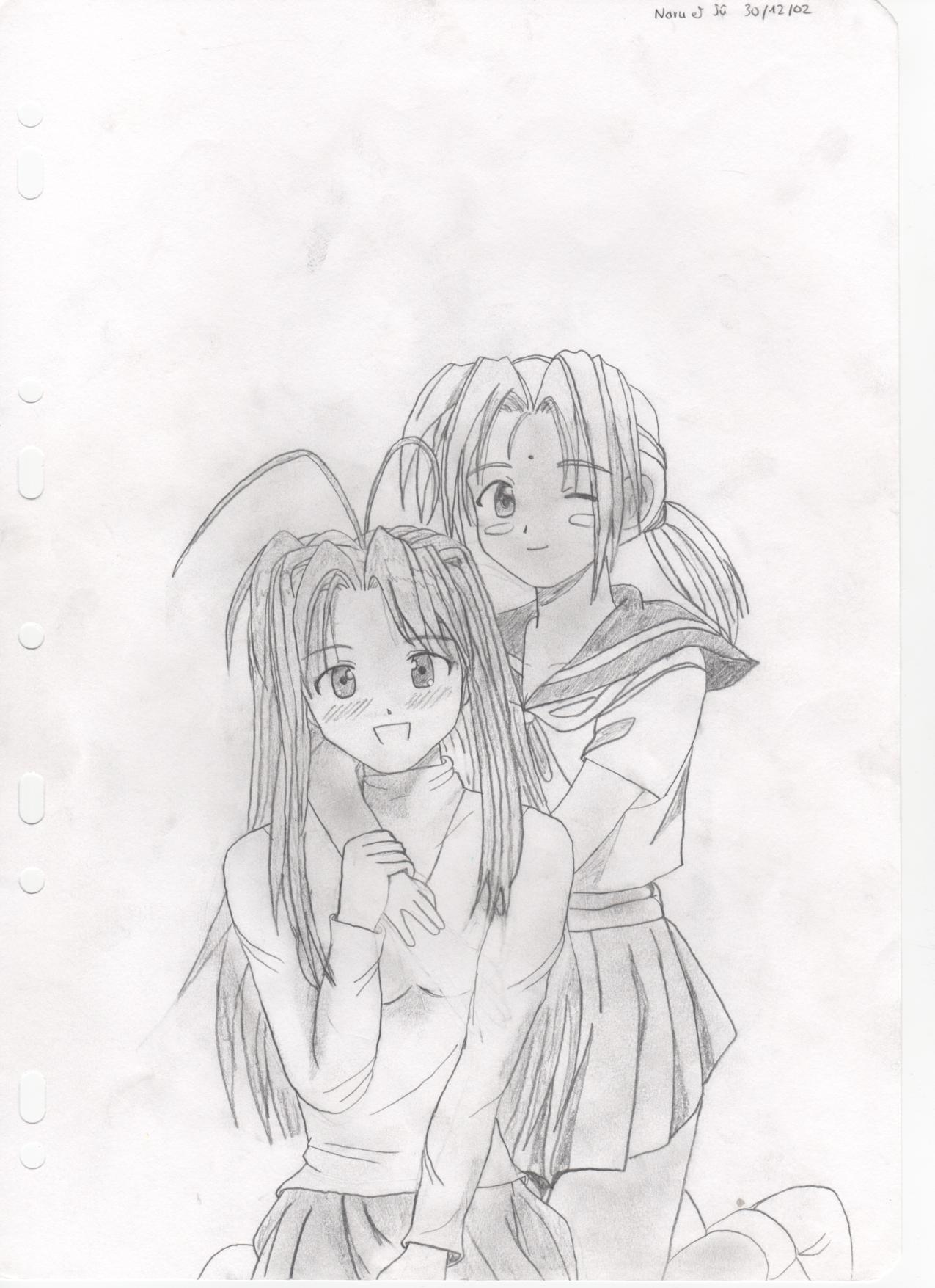 Fonds d'cran Art - Crayon Manga - Love Hina Naru & S; Love Hina