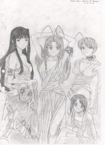 Wallpapers Art - Pencil Manga - Love Hina Motoko, Naru, Kitsune, S et Shinobu