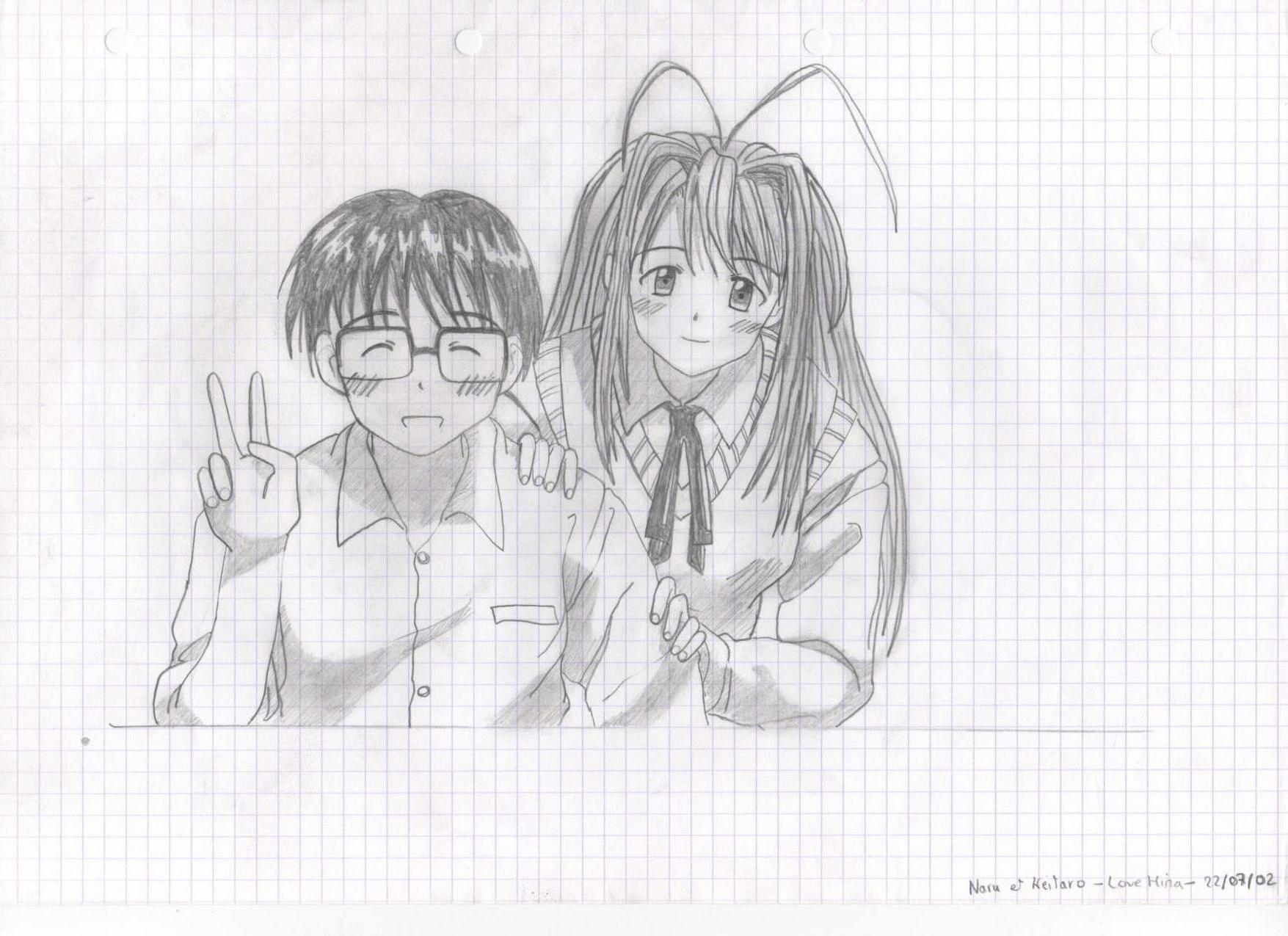 Fonds d'cran Art - Crayon Manga - Love Hina Keitaro & Naru, Love Hina