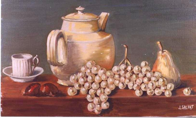 Fonds d'cran Art - Peinture Natures Mortes nature morte pot et raisins