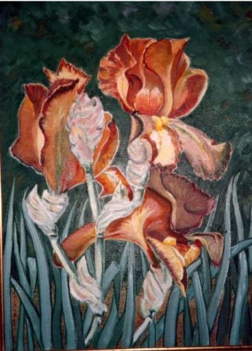 Fonds d'cran Art - Peinture Fleurs iris rouges