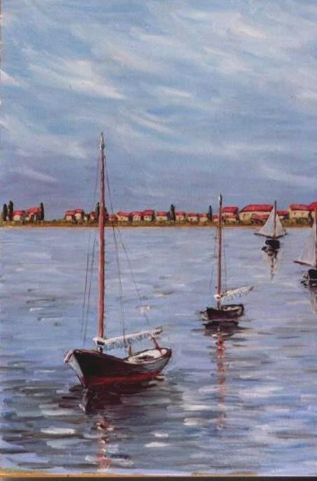 Fonds d'cran Art - Peinture Impressionniste tang de Salses devant les marinas