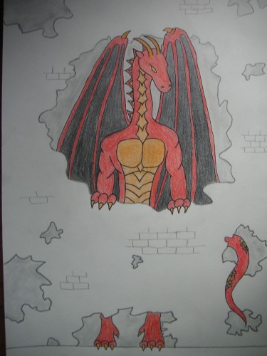 Fonds d'cran Art - Crayon Fantasy - Dragons dragon rouge