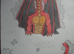 Fonds d'cran Art - Crayon dragon rouge