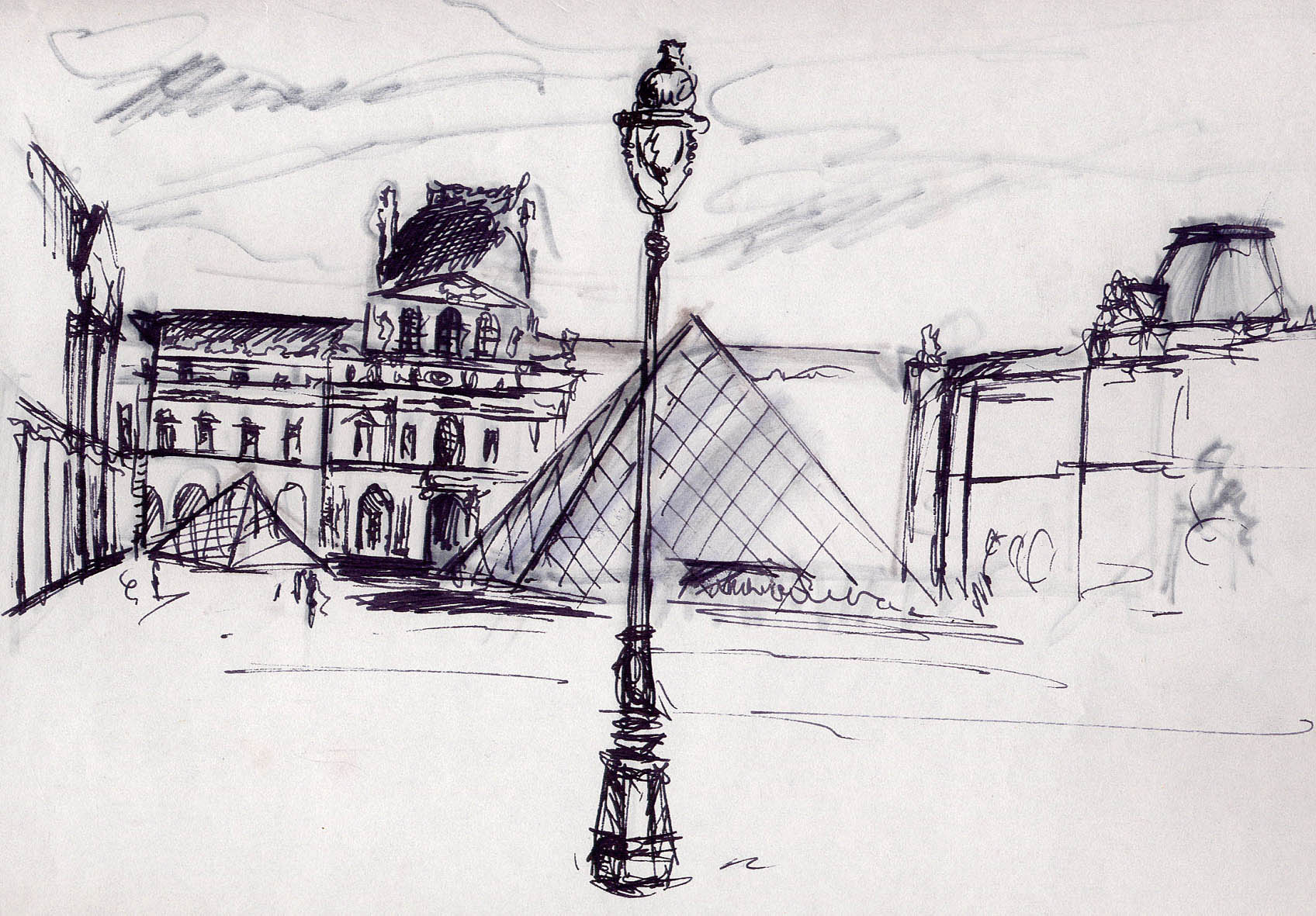 Fonds d'cran Art - Crayon Architecture - Urbanisme - Monument Le Louvre