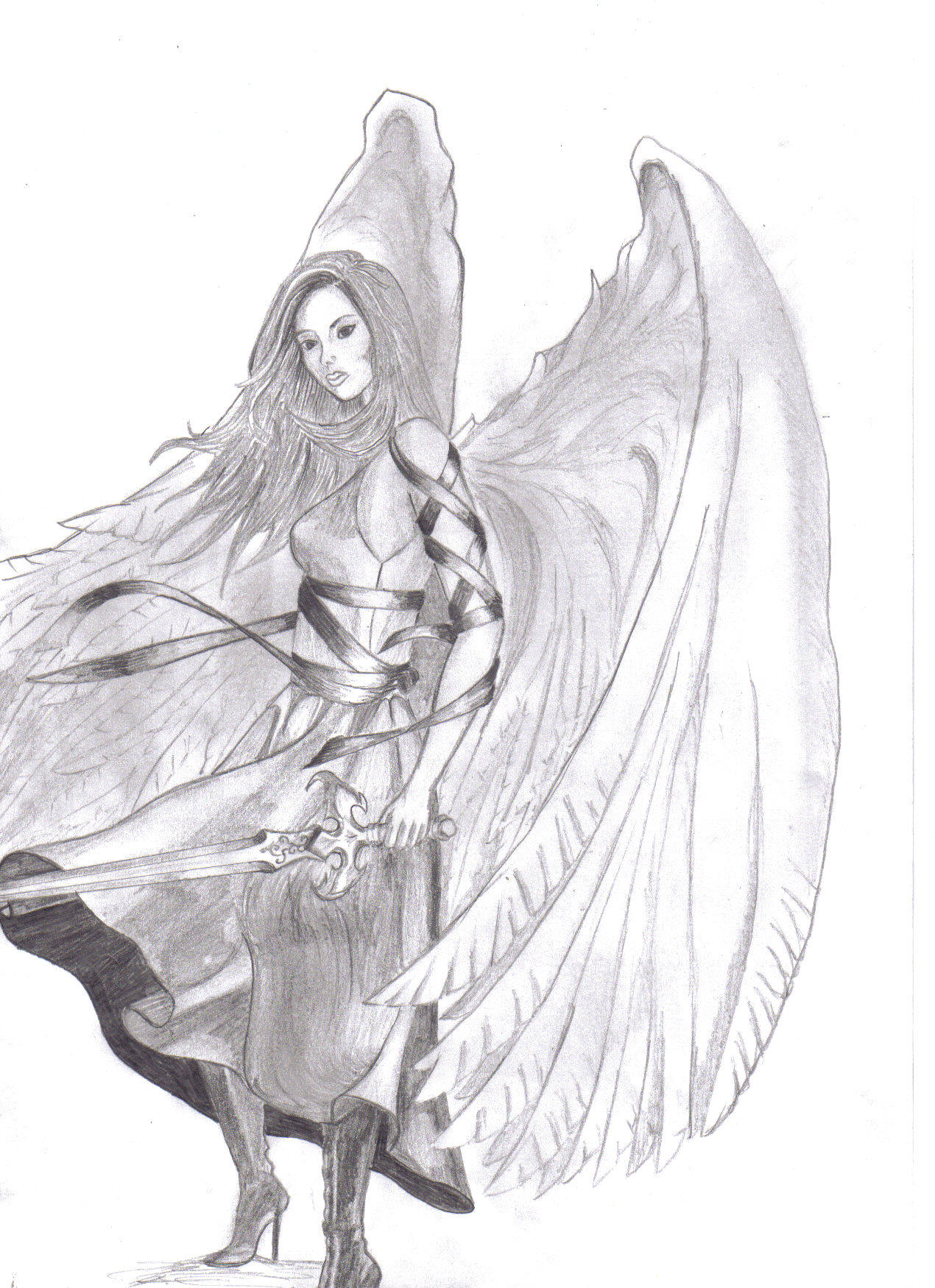 Wallpapers Art - Pencil Fantasy - Angels Ange noir