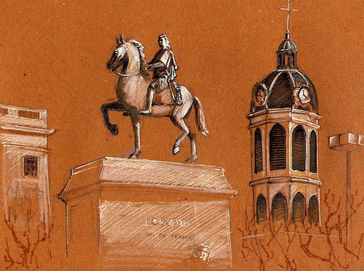 Fonds d'cran Art - Crayon Architecture - Urbanisme - Monument Louis XIV sur la place Bellecour