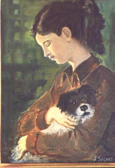 Fonds d'cran Art - Peinture Impressionniste LA FILLE AU CHIEN