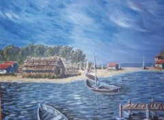 Fonds d'cran Art - Peinture Paillotes et barques