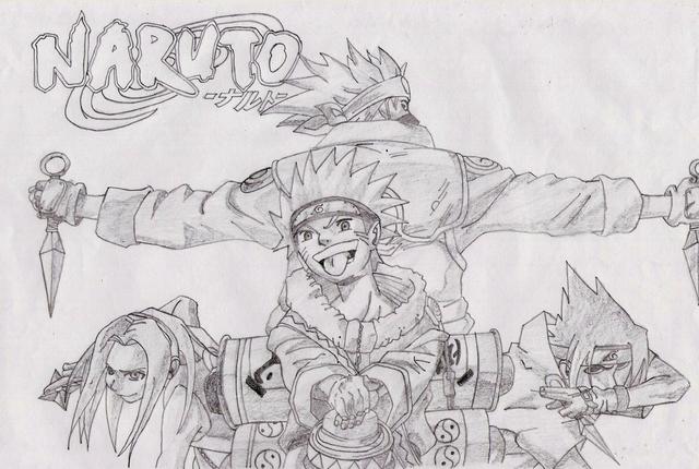 Fonds d'cran Art - Crayon Manga - Naruto Kakashi, sakura, naruto et sasuke