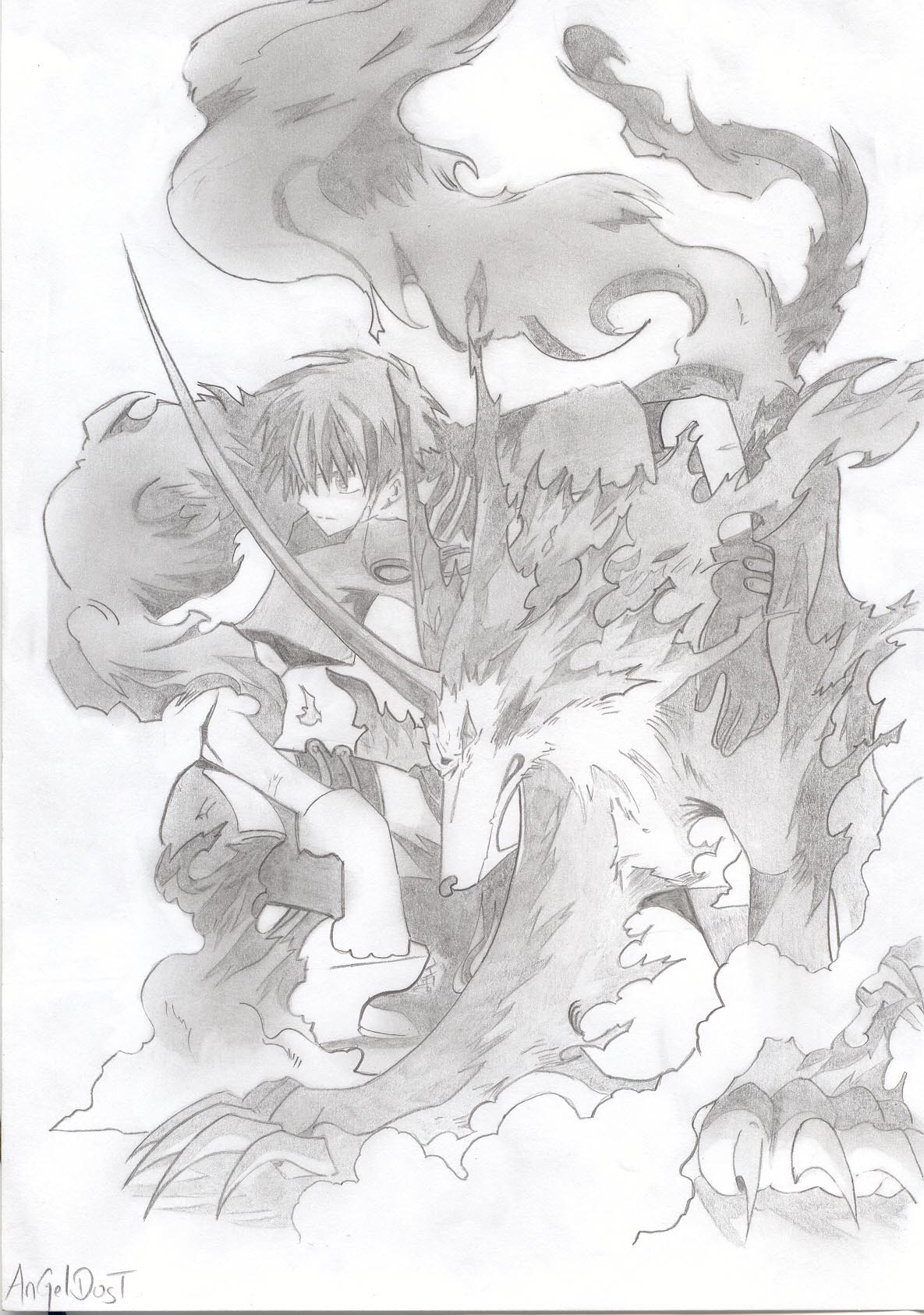 Fonds d'cran Art - Crayon Manga - Clamp Shaolan et son Kudan (Tsubasa RC)