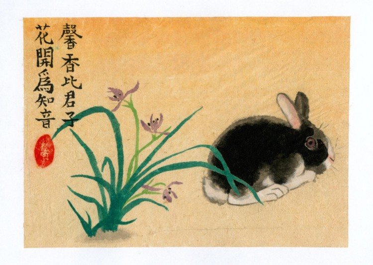 Wallpapers Art - Painting Animals lapin et orchide