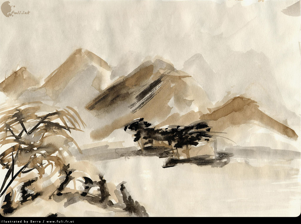 Fonds d'cran Art - Crayon Estampes Japonaises Paysage chinois