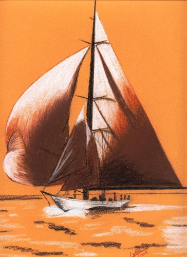 Fonds d'cran Art - Crayon Marine et port de pche BATEAU