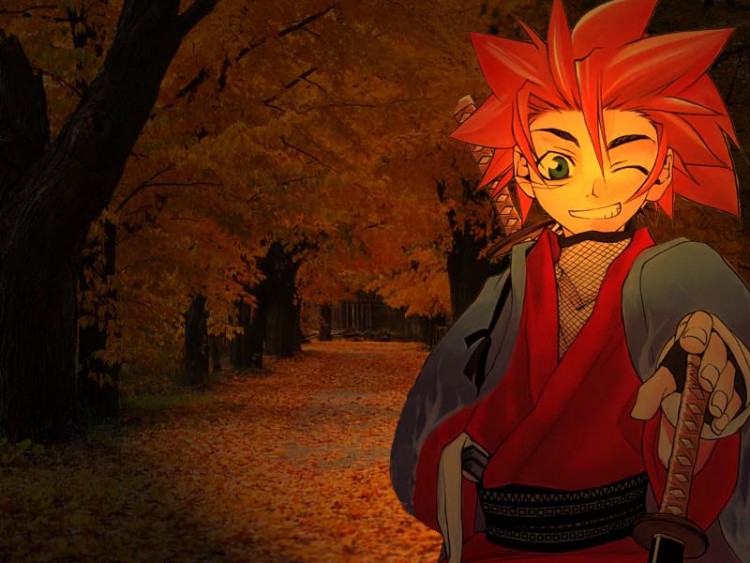 Fonds d'cran Manga Peace Maker Kurogane tetsu sous les feuilles