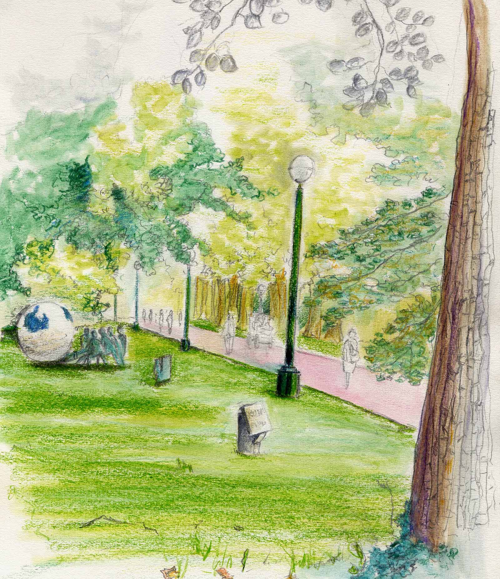 Fonds d'cran Art - Crayon Paysages Le parc de la tte d'Or