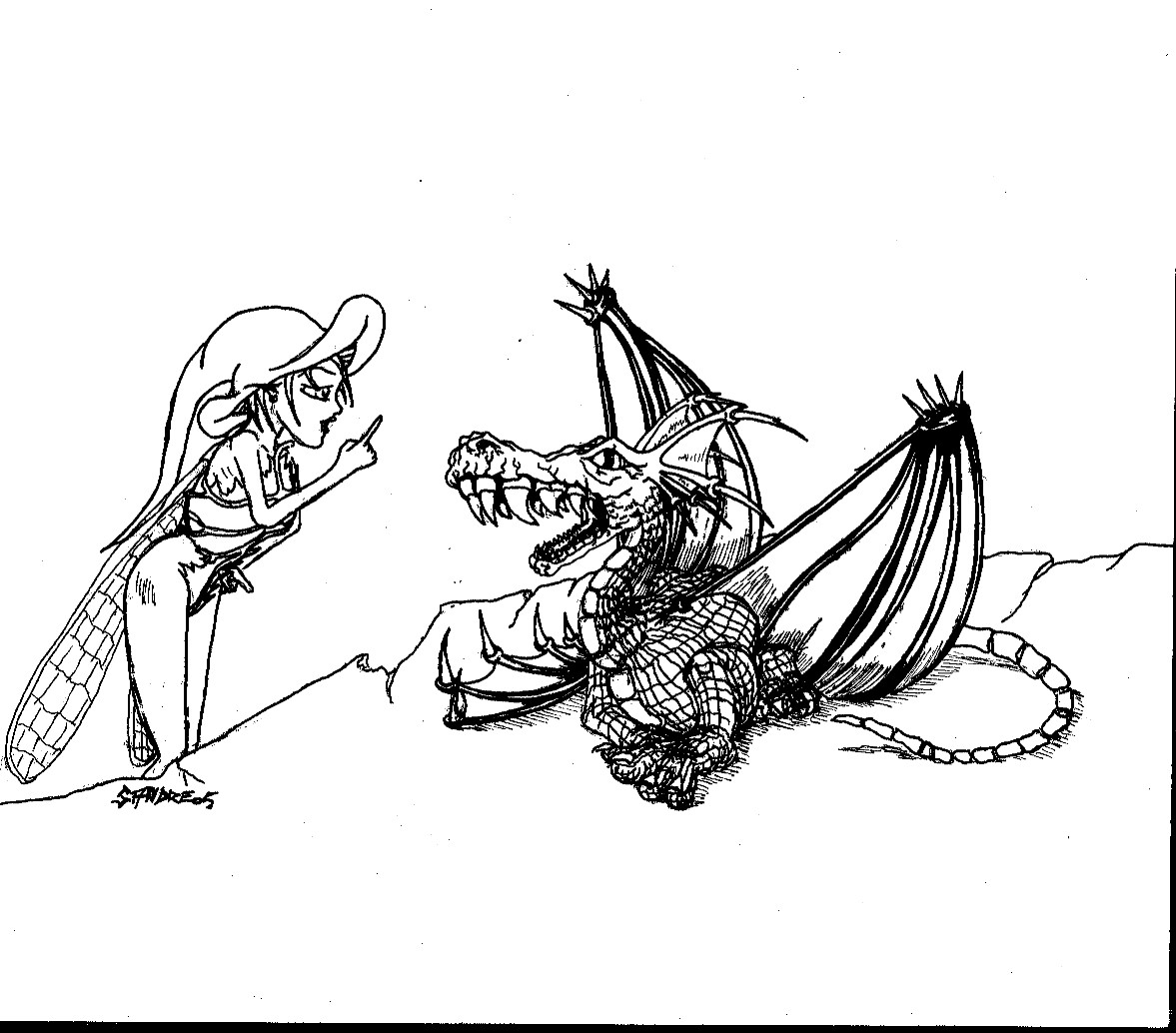 Fonds d'cran Art - Crayon Fantasy - Dragons elfe et dragon