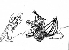 Fonds d'cran Art - Crayon elfe et dragon