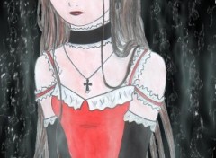 Fonds d'cran Art - Crayon Fille en rouge et noir ^^