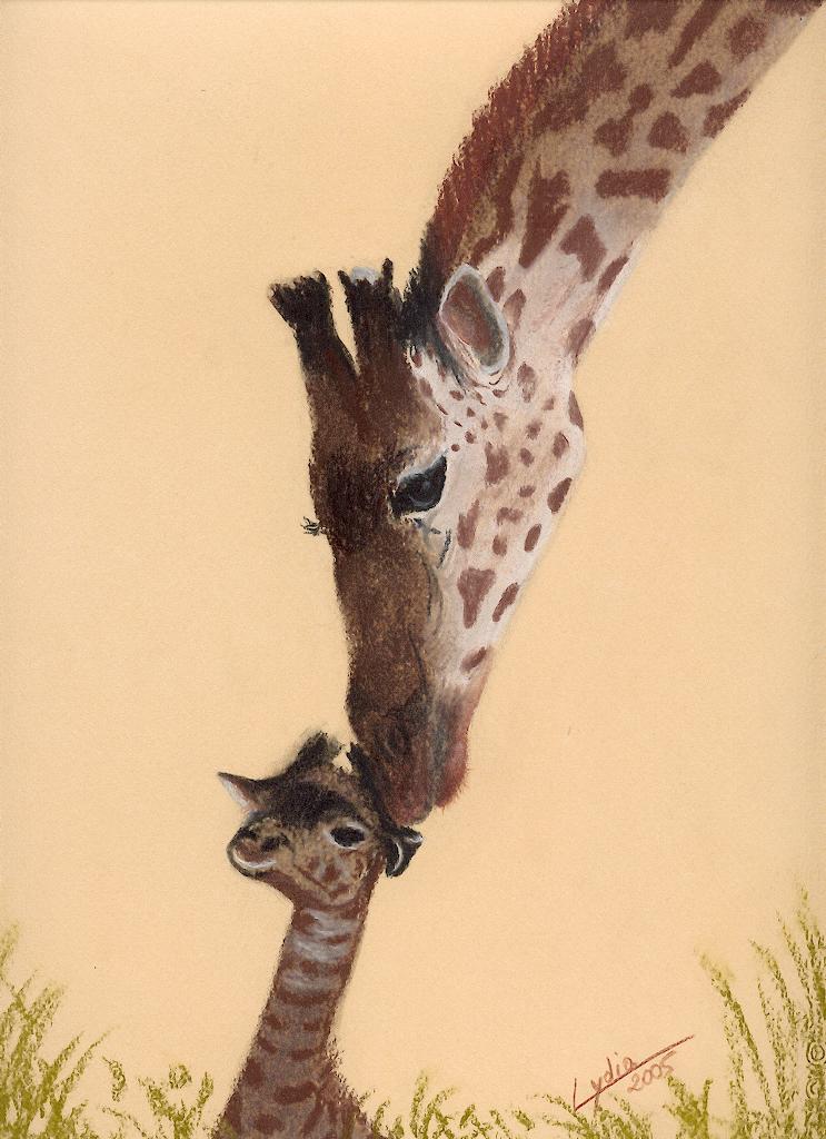 Fonds d'cran Art - Crayon Animaux - Girafes Girafe et son petit