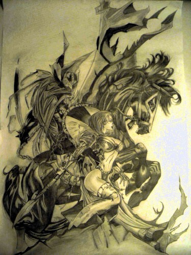 Fonds d'cran Art - Crayon Fantasy - Guerriers cavalier demoniaque