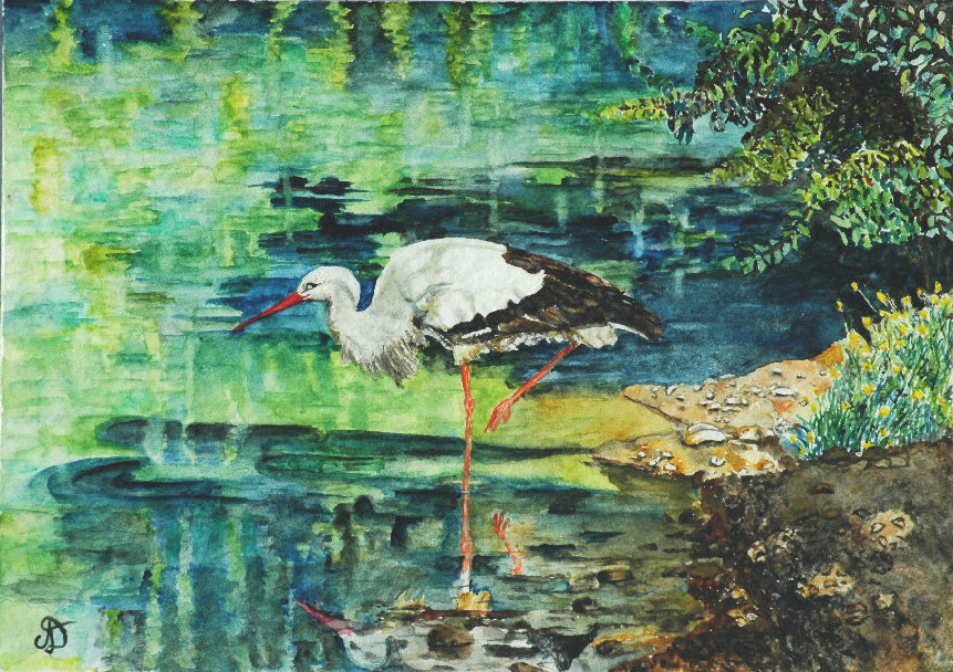 Fonds d'cran Art - Peinture Rapaces et oiseaux cygogne