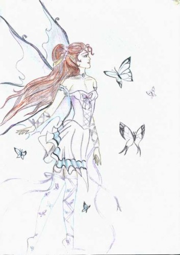 Wallpapers Art - Pencil Fantasy - Fairies Danse avec les papillons