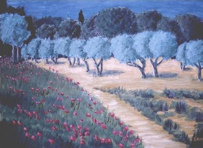 Fonds d'cran Art - Peinture Impressionniste oliviers aux coquelicots