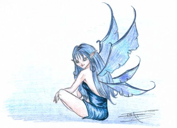 Fonds d'cran Art - Crayon Fantasy - Fes Petite Fe Bleue