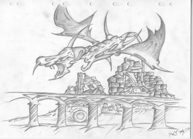 Fonds d'cran Art - Crayon Fantasy - Dragons Ruine