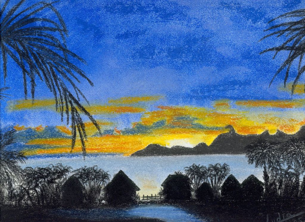 Fonds d'cran Art - Crayon Paysages Coucher de soleil sur Bora Bora