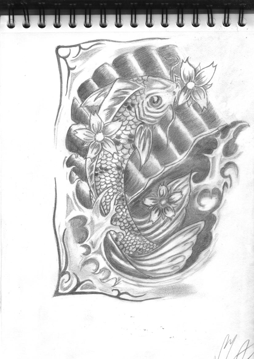 Wallpapers Art - Pencil Tattoos carpe japonaise 2