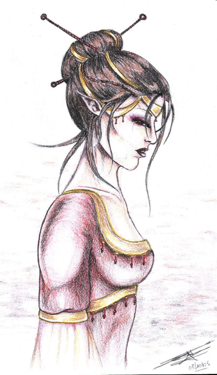 Fonds d'cran Art - Crayon Fantasy - Elfes Une elf bien malheureuse !