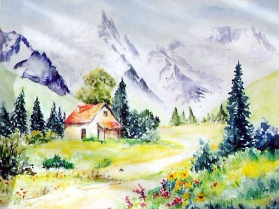 Wallpapers Art - Painting Landscapes - Misc au pied des montagnes