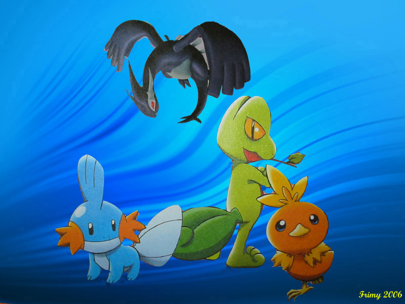 Wallpapers Cartoons Pokemon Poussifeu, Gobou, arcko & lugia obscur