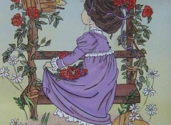 Wallpapers Art - Painting petite fille robe violette