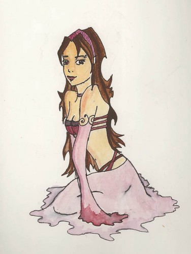 Fonds d'cran Art - Peinture Dessins Anims fille a genou ..