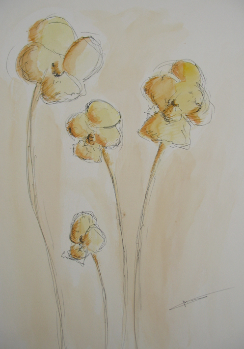 Fonds d'cran Art - Crayon Fleurs - Feuilles - Fruits orchides