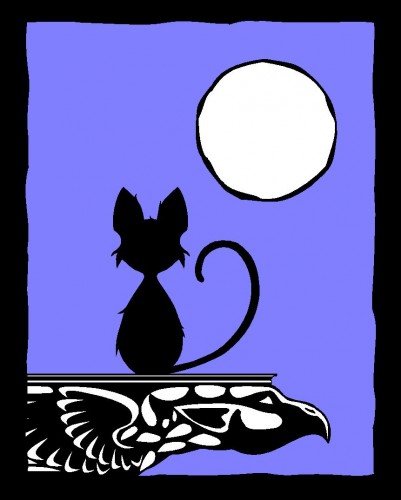 Wallpapers Digital Art Animals le chat, la gargouille et la lune