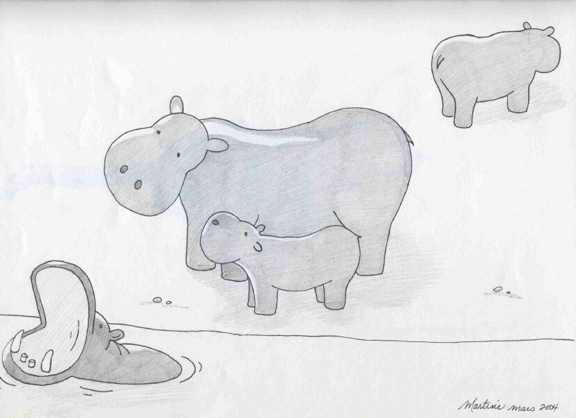 Fonds d'cran Art - Crayon Animaux - Hippopotames 