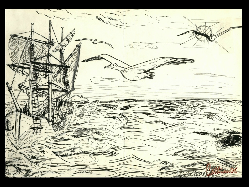 Fonds d'cran Art - Crayon Marine et port de pche L'albatros 1/3