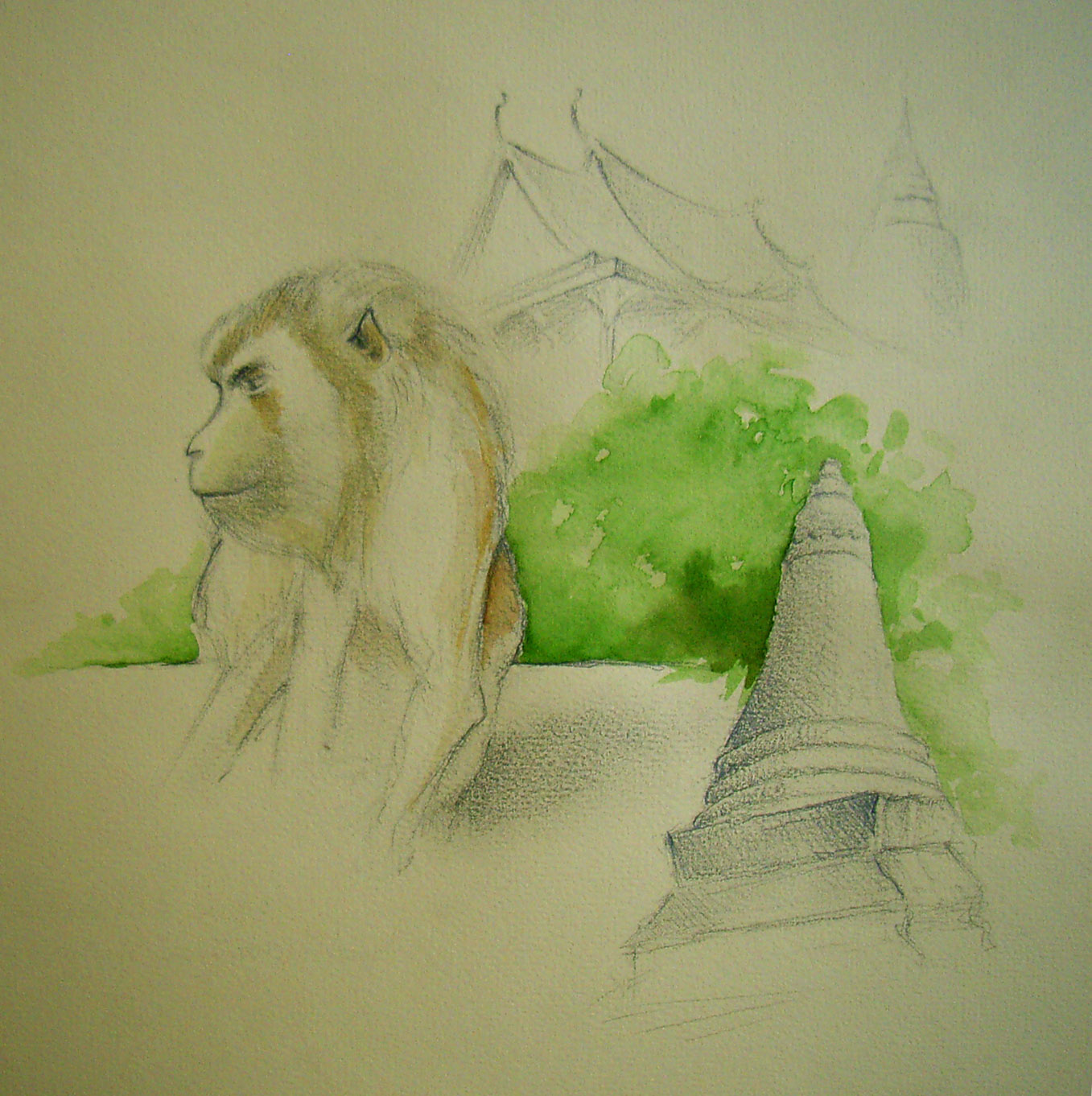 Fonds d'cran Art - Crayon Animaux - Singes wat Phom