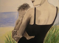 Fonds d'cran Art - Crayon la mre et son enfant