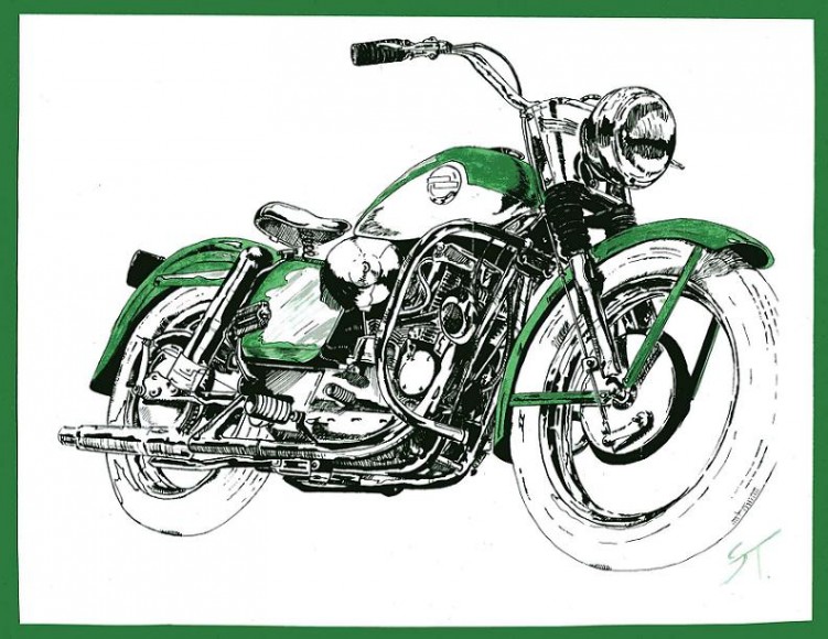 Fonds d'cran Art - Crayon Voitures et Motos Harley 1940