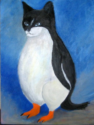 Wallpapers Art - Painting Animals Mixture, Papa Pinguin et Maman Chat