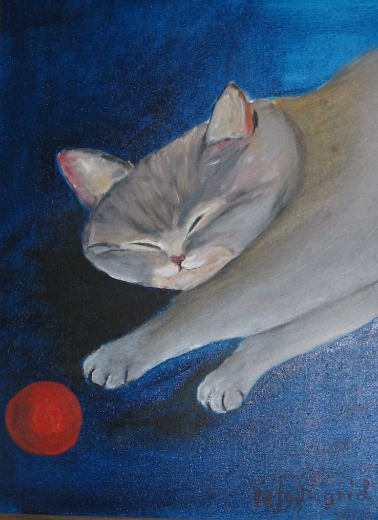 Fonds d'cran Art - Peinture Animaux Kitty with ball